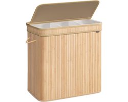 SONGMICS Wasmand met deksel, wasmand bamboe, waszak afneembaar en machinewasbaar, met handvatten, 150 liter, voor wasruimte, slaapkamer, woonkamer, naturel beige