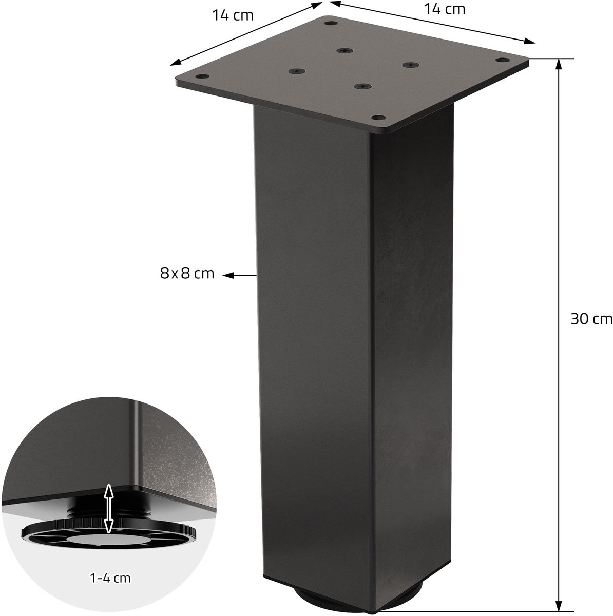 Ml-design Meubelpoten Set 4 Stuks 72 Cm Wit 8x8 Cm Vierkant Verstelbaar Staal