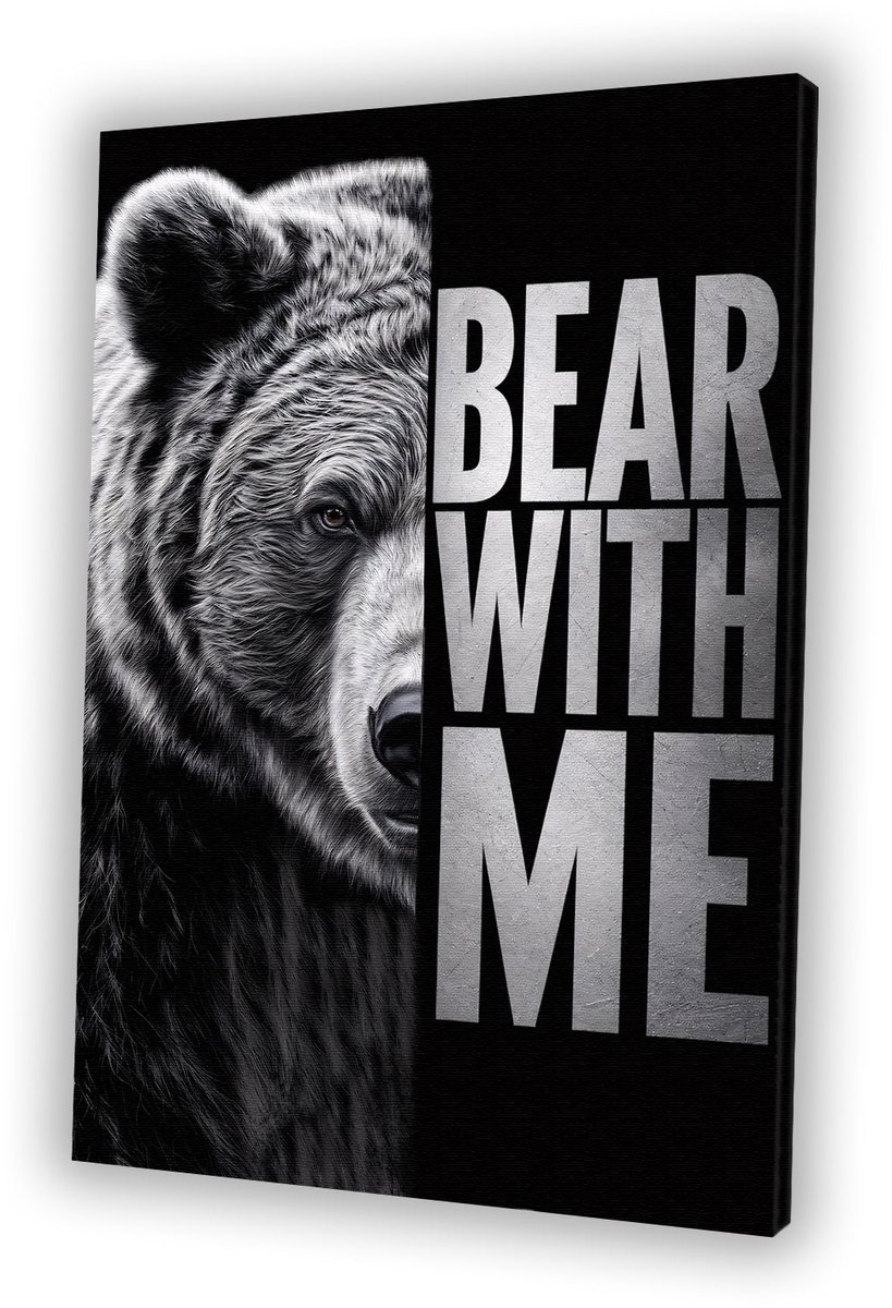 Grizzly beer met krachtige tekst - Beer portret - Muurdecoratie canvas dieren - Hyperreali