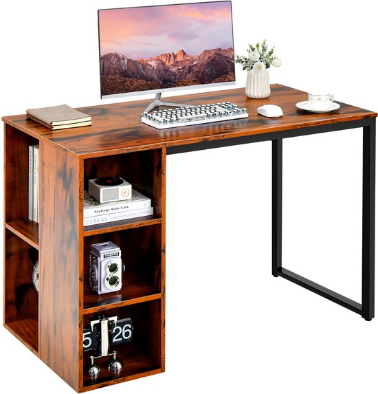COSTWAY Bureau, 160 x 60 x 74 cm, computertafel smal, bureautafel met splitsbord en haken, pc-tafel, houten bureautafel, werktafel, metalen frame