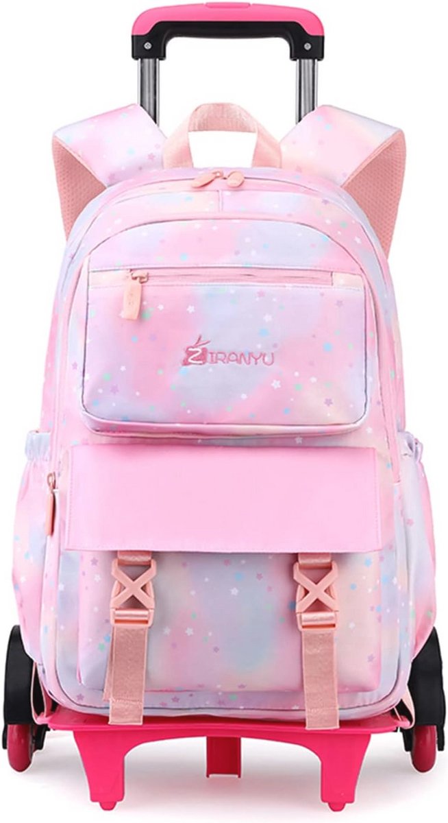 Lichte Schoolrugzak met Wieltjes voor Meisjes - Trolley Rugzak voor Kinderen - 40,6 cm - Roze