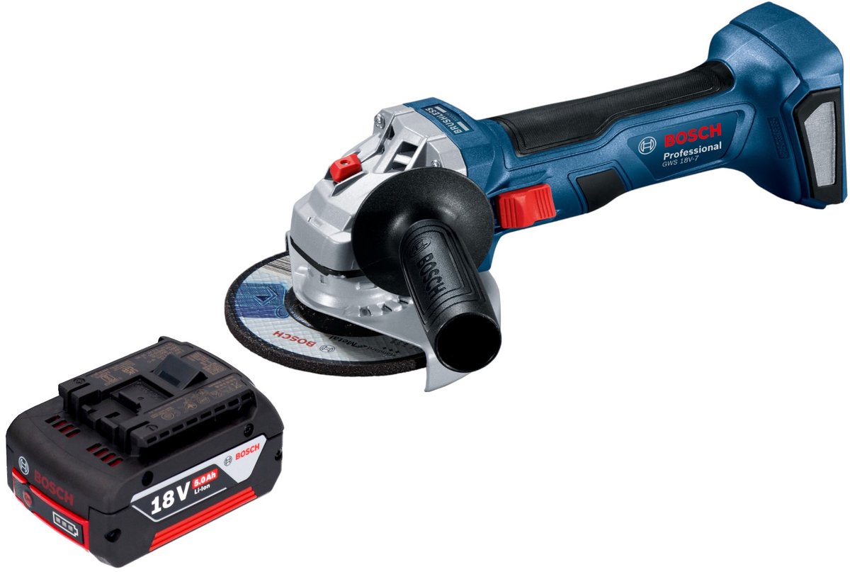 Bosch GWS 18V-7 Professionele accu haakse slijper 18 V 115 mm borstelloos + 1x accu 5.0 Ah - zonder lader