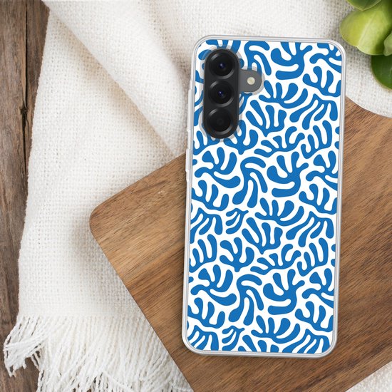 Coque de téléphone compatible avec Samsung Galaxy A56 - Motif corail - Wit - Blauw - Été - Coque en Siliconen