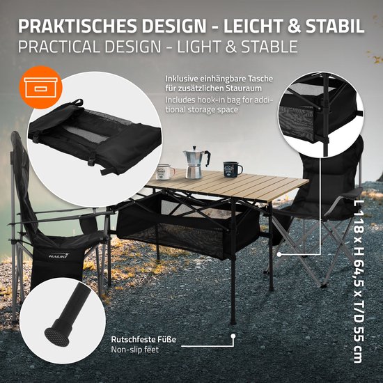 Kampeerset 3-delig met klaptafel beige en 2 campingstoelen blauw HAUKI — afbeelding 5