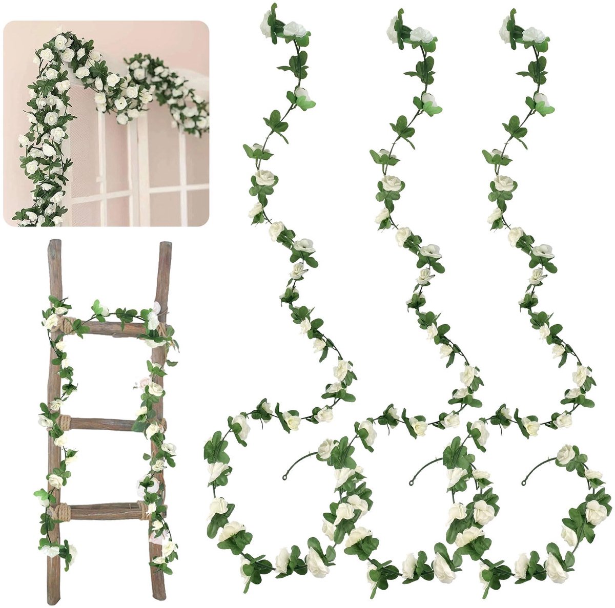 Ibenzoa Romantische Kunstbloemenkrans Met Realistische Witte Rozen Voor Diverse Decoraties groen