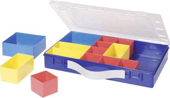 Mivos Dubbelzijdige opbergdoos, 20 inch, met verstelbare vakken, 2-zijdige organizer, sorteerbox, 490 x 390 x 130 mm, robuuste gereedschapskist voor werkplaats, gemaakt in de EU