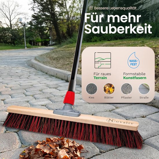 2 Stuks Straatbezems Met Houten Steel - Industriële Tuinbezem 30cm Breed Voor Buiten