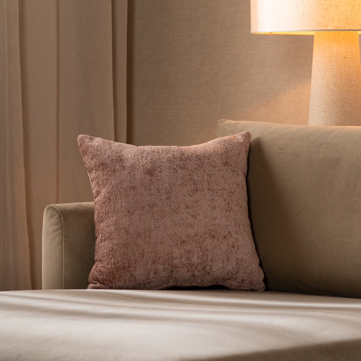 Bronx71® Sierkussen Juna chenille stof roze 45 x 45 cm