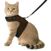 Zootic kattentuigje met looplijn - Kattenharnas bruin maat S - Halsomvang 14-18cm & Borstomvang 24-28cm