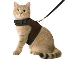 Zootic kattentuigje met looplijn - Kattenharnas bruin maat S - Halsomvang 14-18cm & Borstomvang 24-28cm