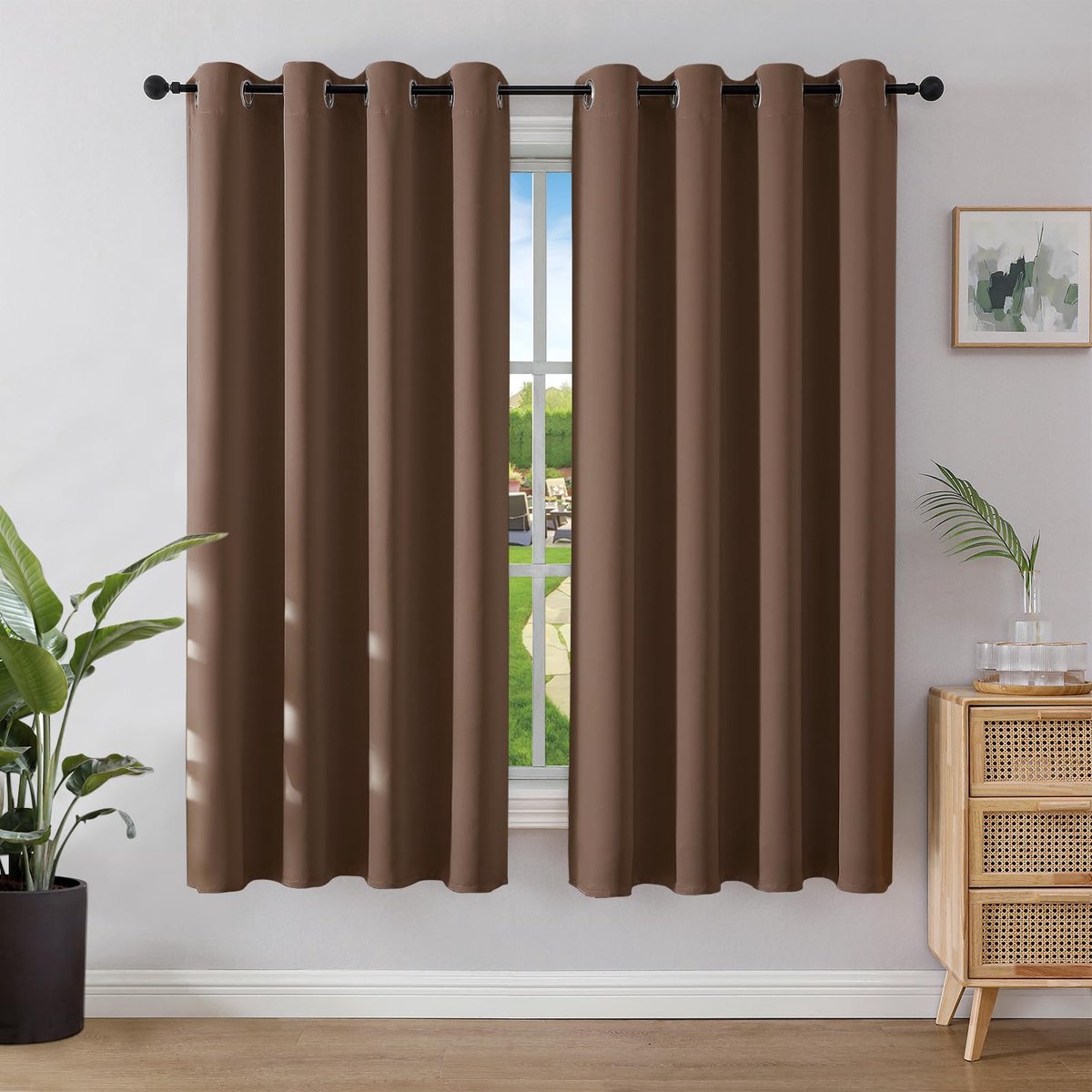 Ibenzoa Stijlvolle Thermo Verduisteringsgordijnen met Oogjes voor Slaapkamer en Woonkamer, 2 Stuks, Bruin, 175 x 140 cm