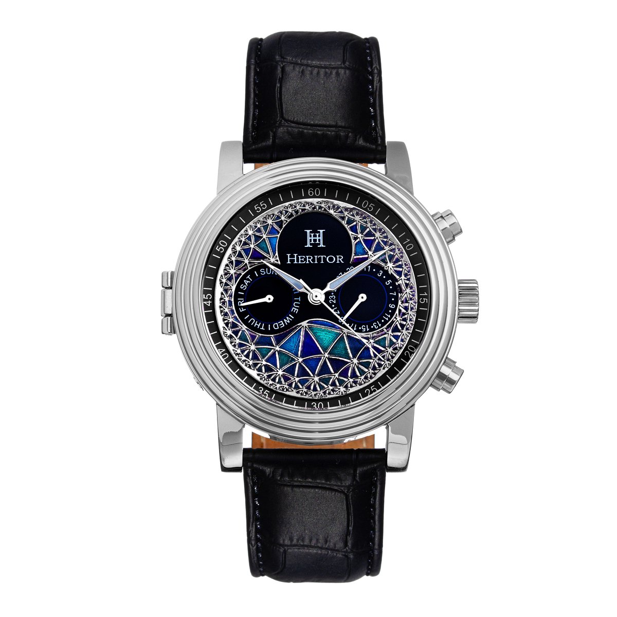 Heritor Automatic Legacy horloge met leren band en dag--datumaanduiding - zilver-zwart