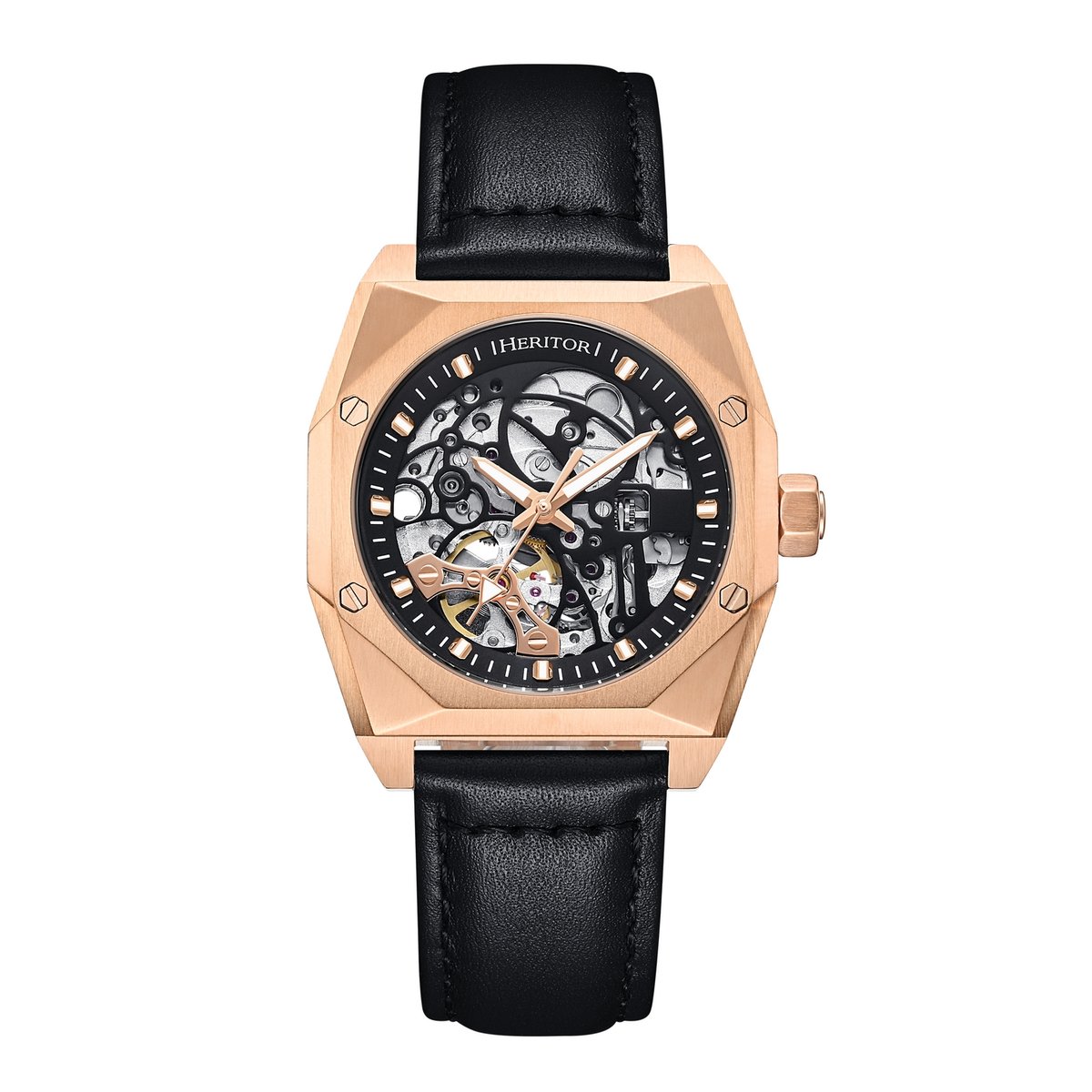 Heritor Automatic Elliott horloge met leren band - goud-zwart