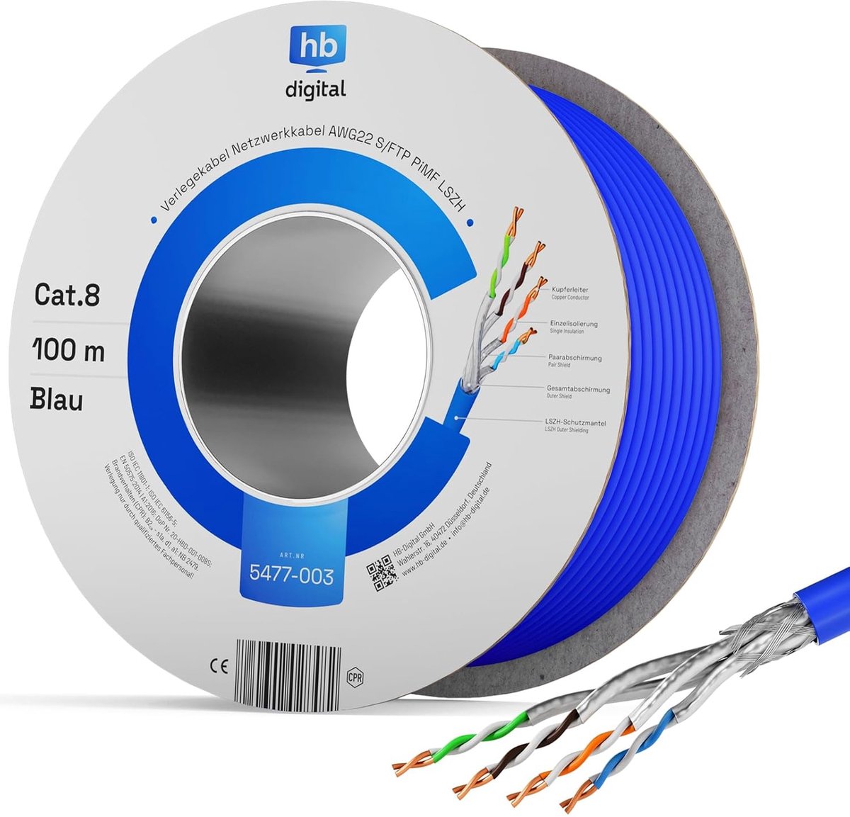 Image of 100 m Cat 8.1 Netwerkkabel - Ethernet LAN-kabel tot 40 Gbit/s, Koper S/FTP, Halogeenvrij, RoHS-compliant