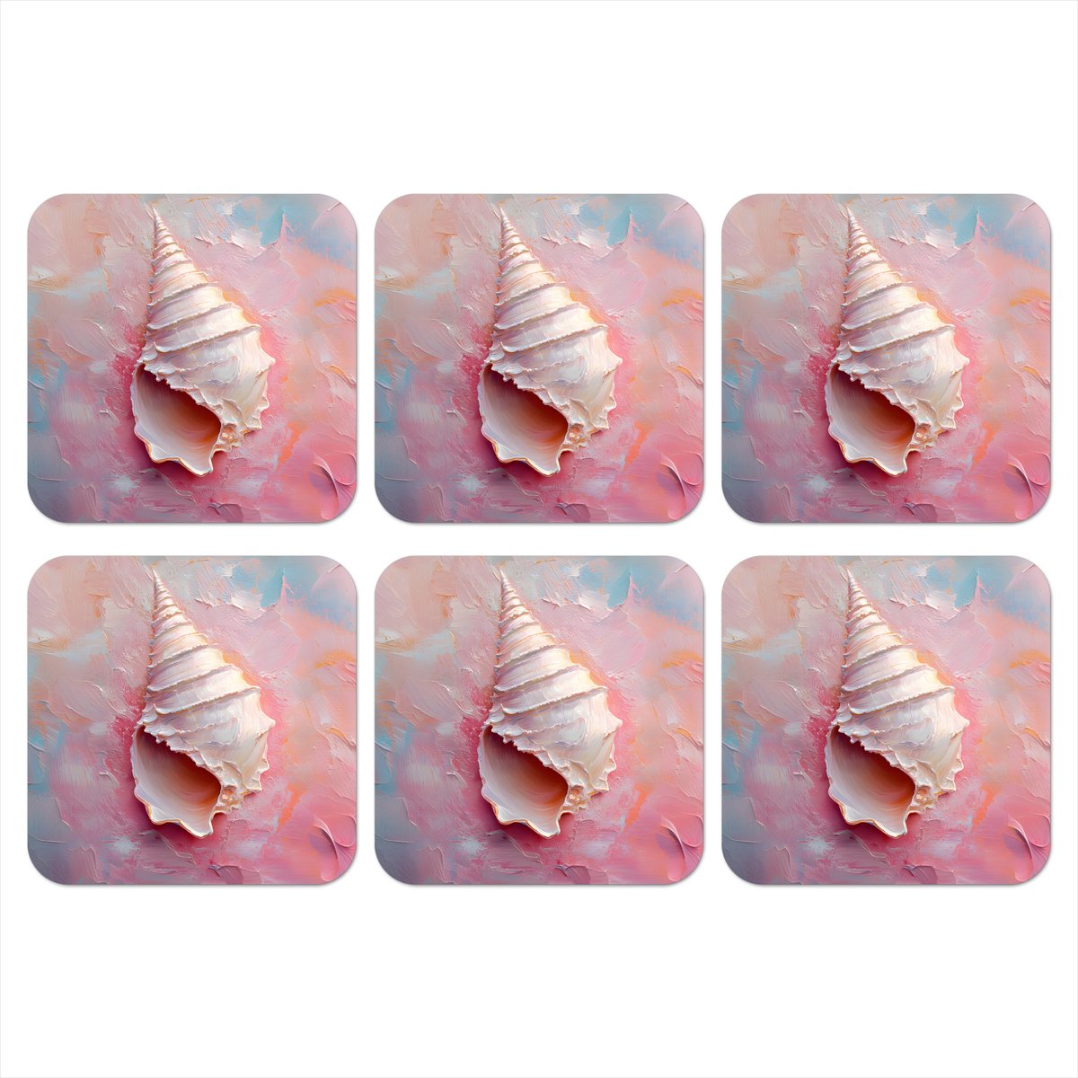 Onderzetters voor glazen - Schelp - Pastel - Pink - 10x10 cm - Glasonderzetters - 6 stuks