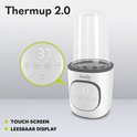 Witte "Thermup 2.0" flesverwarmer. Touchscreen met leesbaar display voor functies zoals Fast, Milk, Food, Sterilize.