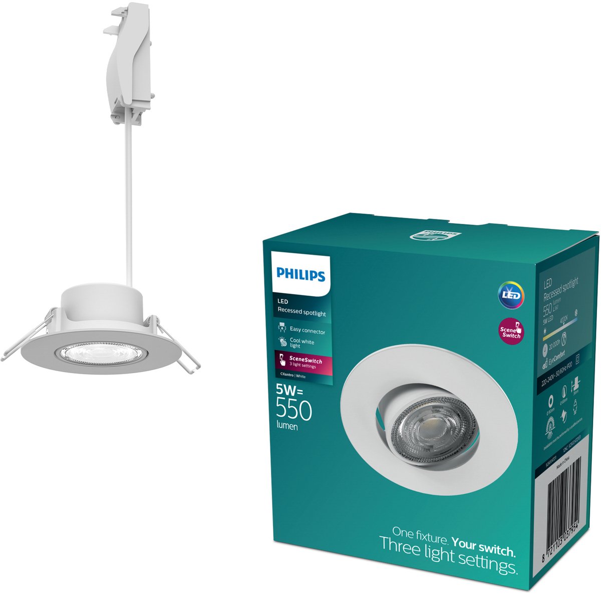 Philips Cilantro inbouwspot - SceneSwitch lichttechnologie - 5W - Koelwit licht: 4000K - Wit