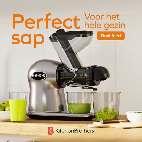 KitchenBrothers Slowjuicer XL - Juicer - Groenten en Fruitpers - 43 mm en 70 mm invoer - 500 ml - Grijs van KitchenBrothers — afbeelding 2
