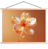Posterhanger incl. Poster 60x45 cm - Schoolplaat - Glazen - Bloem - Oranje - Textielposter - Blanke latten