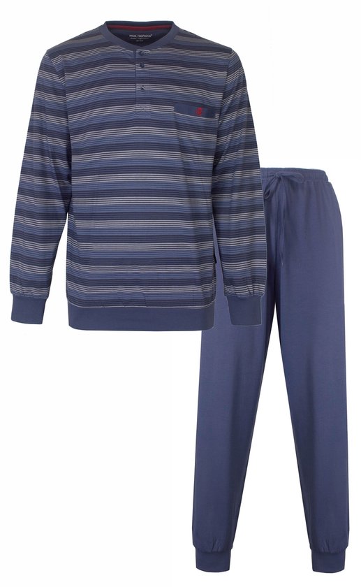 Paul Hopkins Heren Pyjama - Gestreept Dessin - Polo Sluiting - Blauw - Maat XL