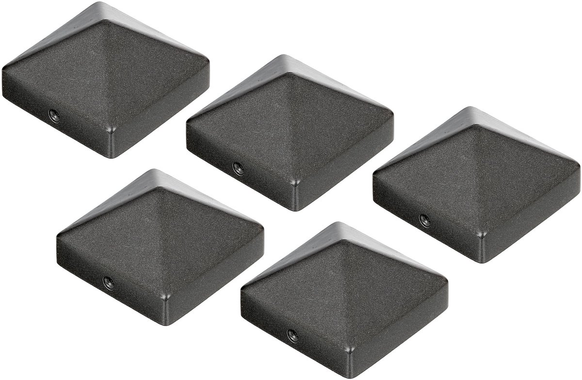 Alberts 839918 paalkap voor houten palen | hoge vorm | gegoten aluminium | antraciet-metallic | 70 x 70 mm | Set van 5