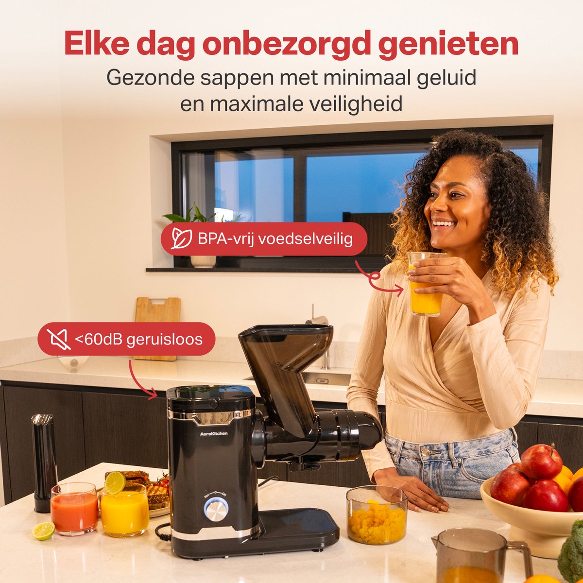AoraKitchen Slowjuicer - Omkeerfunctie, 90% sapopbrengst thumbnail 5