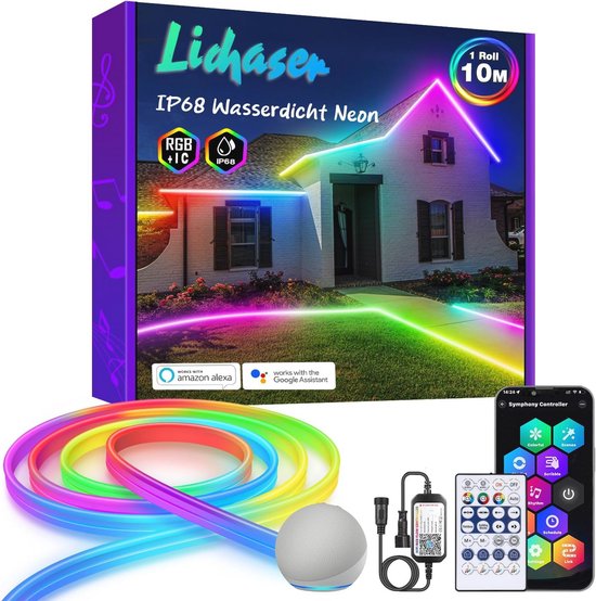 LUXONIC waterdichte LED strip 10m(2x5m), 60 LED/m, 600 LED super helder, IP65 5050 RGB flexibele outdoor LED strip licht, toepassing en afstandsbediening, gesynchroniseerd met muziekritme, slaapkamers