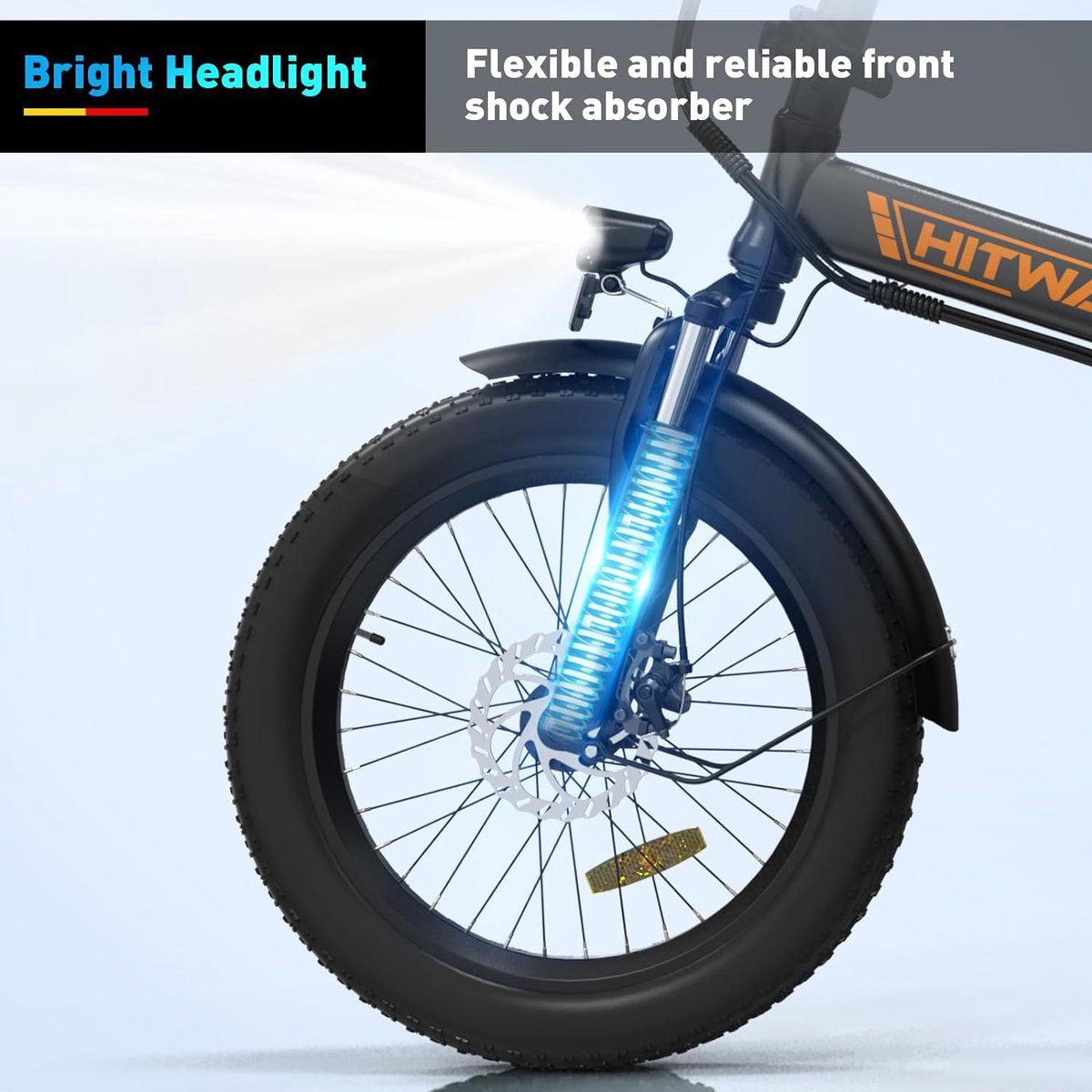 Hitway Elektrische Fiets BK11 | E-bike | 250W Motor | Fat Tire | 12Ah | 20 Inch | Zwart/Oranje – foto 4