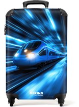 Bol.com NoBoringSuitcases.com® - Kinderkoffer jongen - Kindertrolley jongens - Supersnelle trein in neonblauwe tunnel - Handbaga... aanbieding