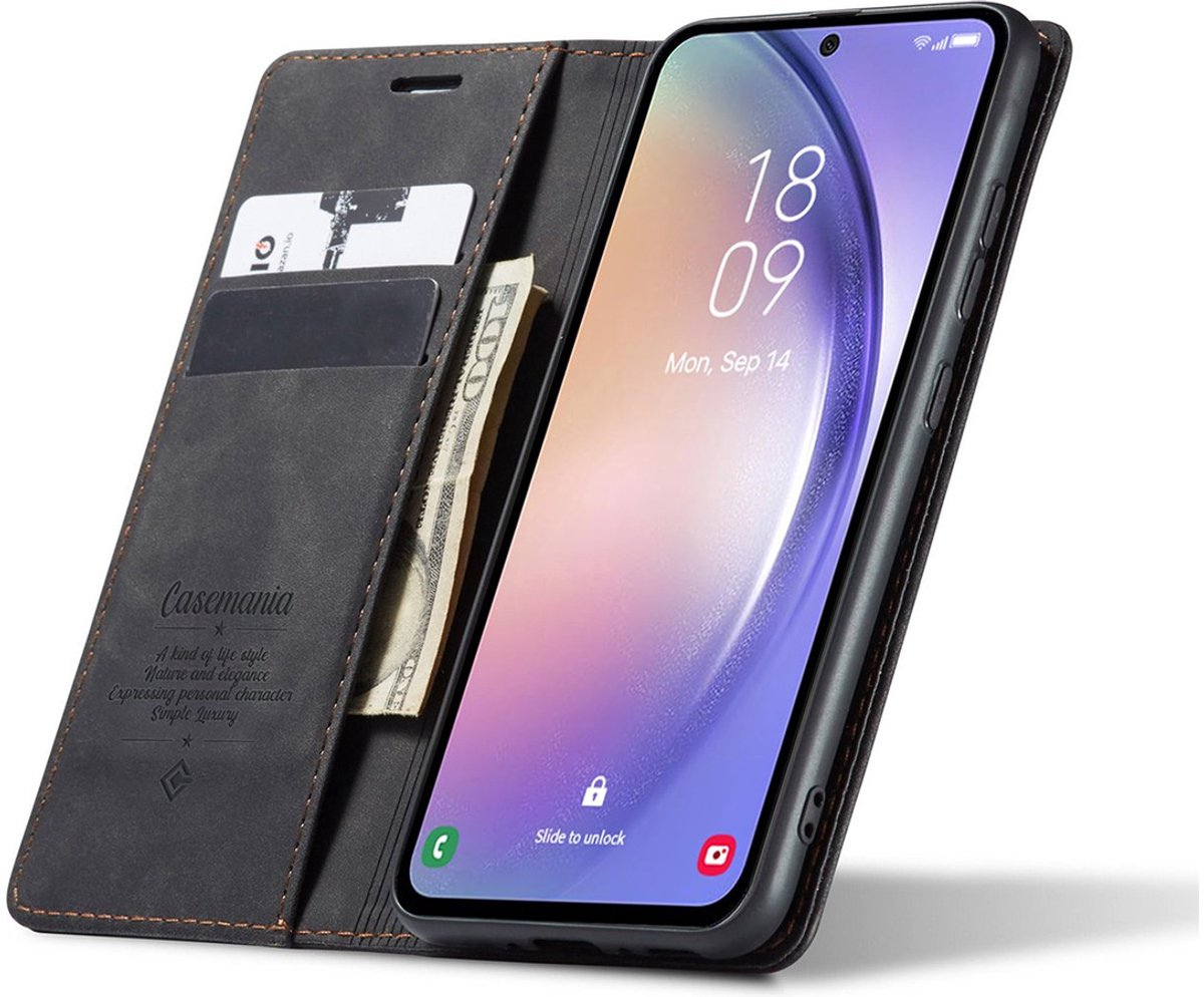 CaseMania Bookcase hoesje geschikt voor Google Pixel 9a - Effen Zwart - Kunstleer