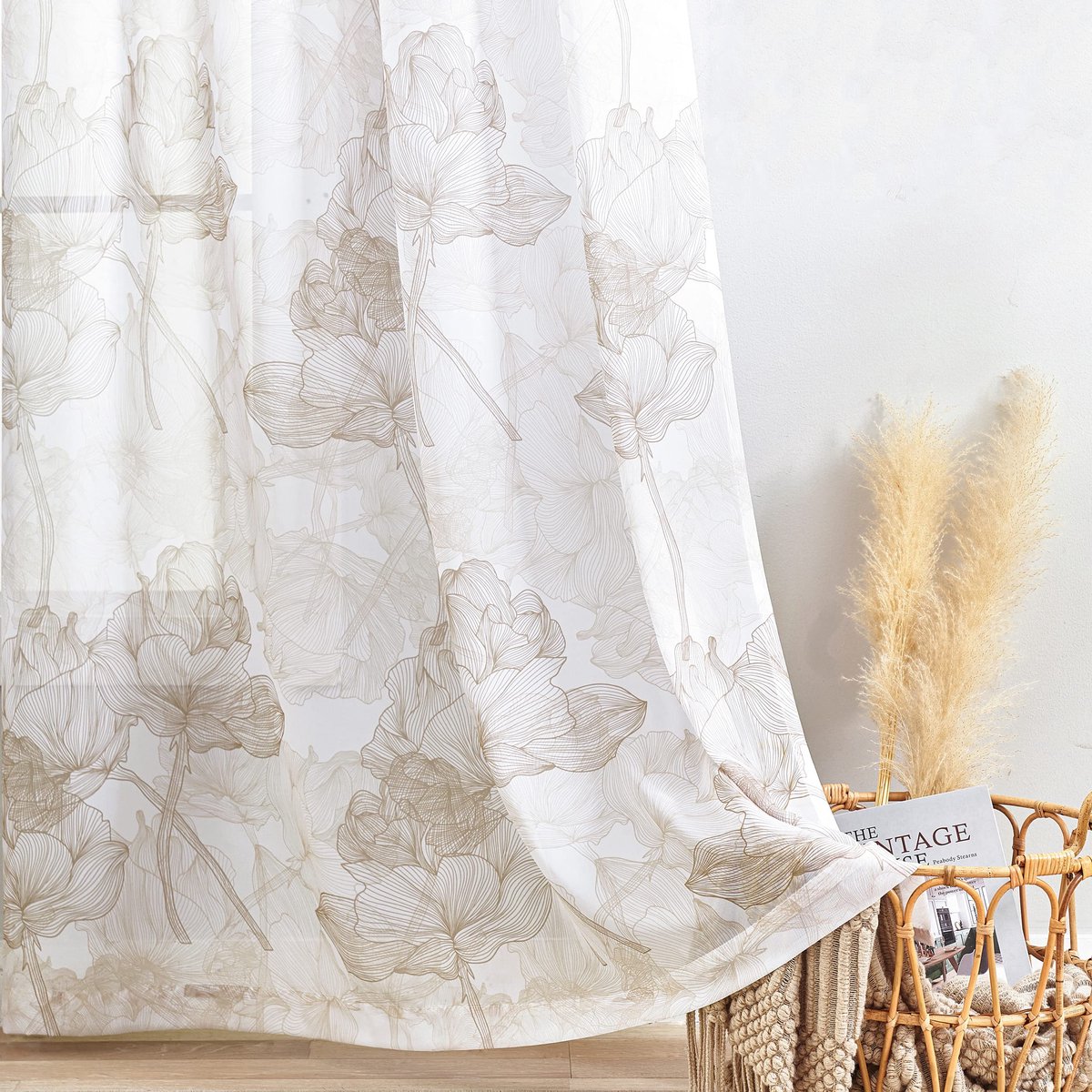 Ibenzoa Gordijnen met Natuurlijke Lotusprint en Zachte Chiffon Voile voor Elk Interieur taupe