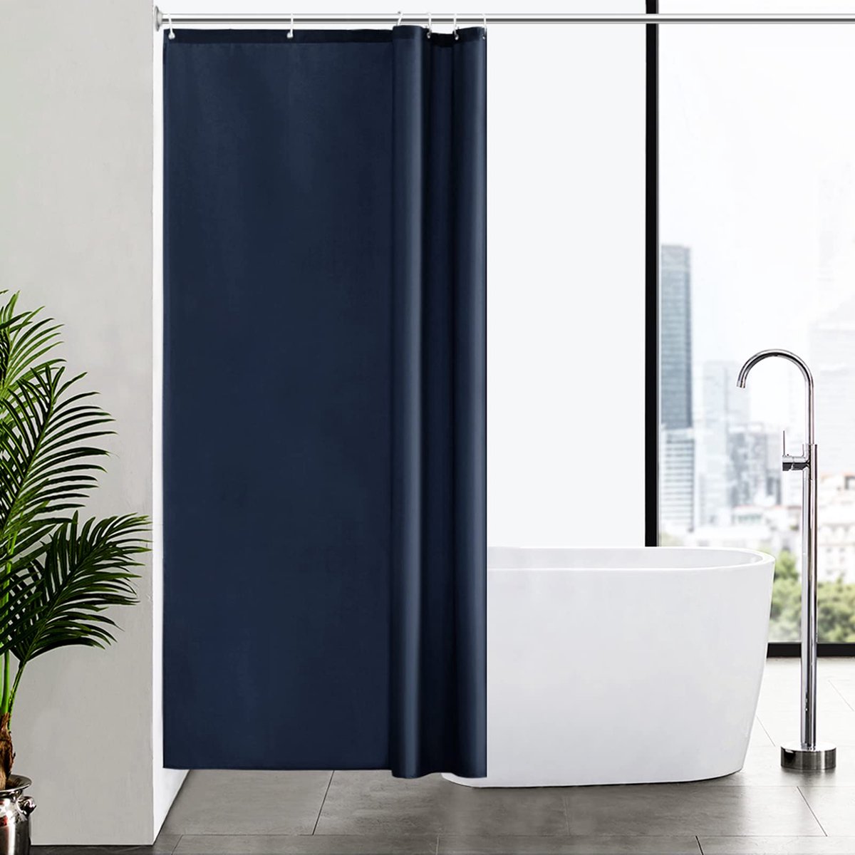 Ibenzoa® Hoekdouchegordijn van Polyester, Schimmelbestendig en Waterafstotend voor Kleine Badkamers, 100 x 200 cm, Donkerblauw