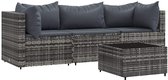 vidaXL - 4-delige - Loungeset - met - kussens - poly - rattan - grijs