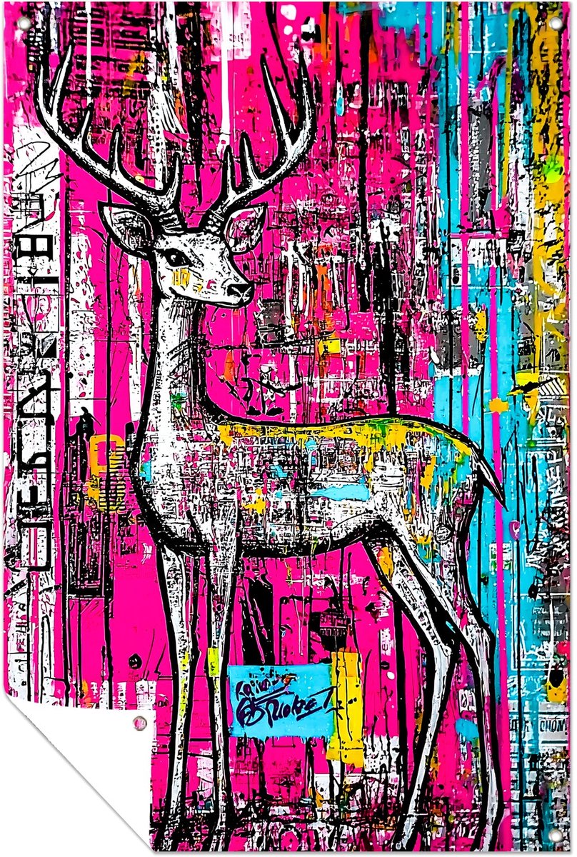 Kleurrijk hert in abstracte stijl - Hert tuinposter - Tuinschilderij dieren - Street Art -