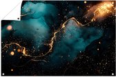 Abstract goud op blauwe kosmos - Kosmos buitenposter - Tuinschilderijen licht - Abstract expressionisme - Waterbestendige poster - Tuin decoratie wanddecoratie - tuinposter 90x60 cm