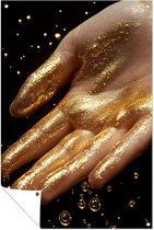 Hand bedekt met gouden verf - Goud tuinprints - Tuinschilderij hand - Hyperrealisme - Poster voor tuinmuren - Tuinprint - tuinposter 30x45 cm