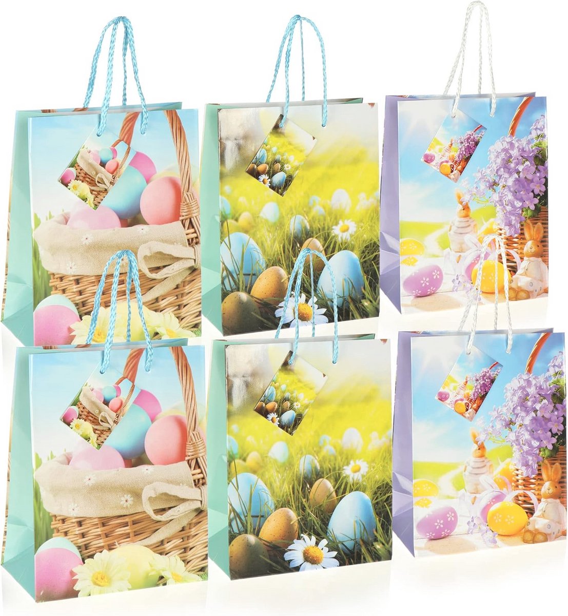 Paascadeauzakjes met konijntjes - 6 Stuks - 18x23cm - Perfect voor Pasen
