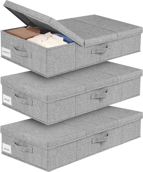mepure Set di 2 contenitori sotto il letto, 89 × 40 × 15 cm, cassettiera piatta con coperchio e manico, in tessuto pieghevole, sotto il letto, per vestiti, coperte, scarpe, protezione antipolvere