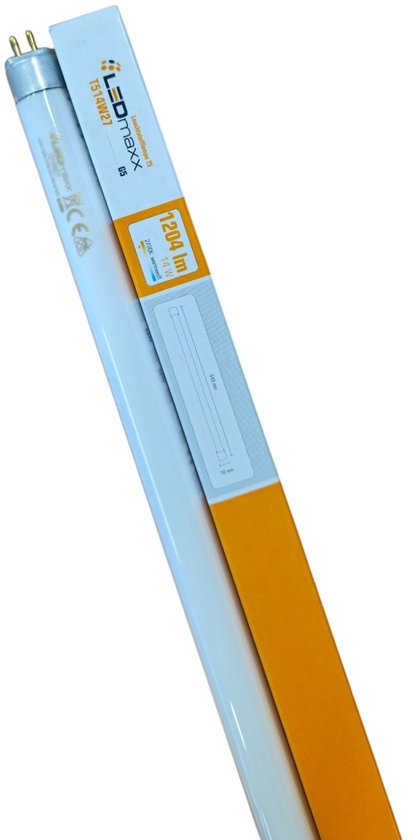 LEDmaxx TL-buis T5 HE 549mm, 14W met G5 fitting. Bevat de tekst "1204 lm" en "2700K".