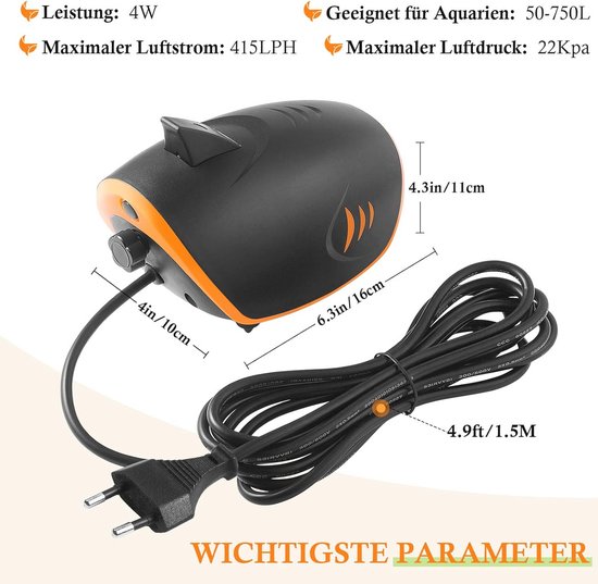 Forever Speed Oplaadbare Aquariumluchtpomp – 2200 MAh – 2 Uitlaten – LED-display – Continu/intermitterend – 3W – Incl. Slangen En Luchtstenen