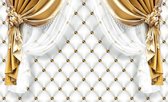 Fotobehang - Vlies Behang - Luxurious Quilted Pattern with Gold Curtains - 254 x 184 cm