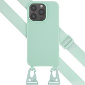 Selencia Hoesje Geschikt voor iPhone 14 Pro Hoesje Met Koord - Selencia Siliconen hoesje met afneembaar koord - Turquoise