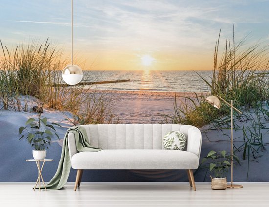 Fotobehang - Vliesbehang - Zonsondergang aan het Strand boven Zee - duinen - 368 x 254 cm