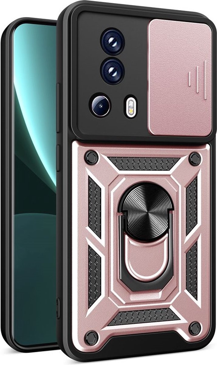 MobyDefend Hoesje - Geschikt voor Xiaomi 13 Lite - Pantsercase Met Draaibare Ring - Rosé