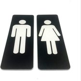 Deurbordje Toilet - WC bordjes – Tekstbord WC – Toilet bordje – Heren - Man – Dames – Vrouw - Bordje – Zwart - Pictogram – Set van 2 - Zelfklevend – 5 cm x 15 cm x 1,6 mm - 5 Jaar Garantie