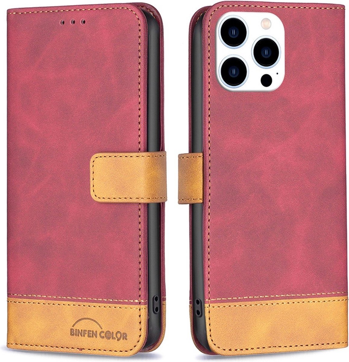 BINFEN Hoesje - Geschikt voor iPhone 14 Pro Hoesje - BINFEN Color Book Case - Rood