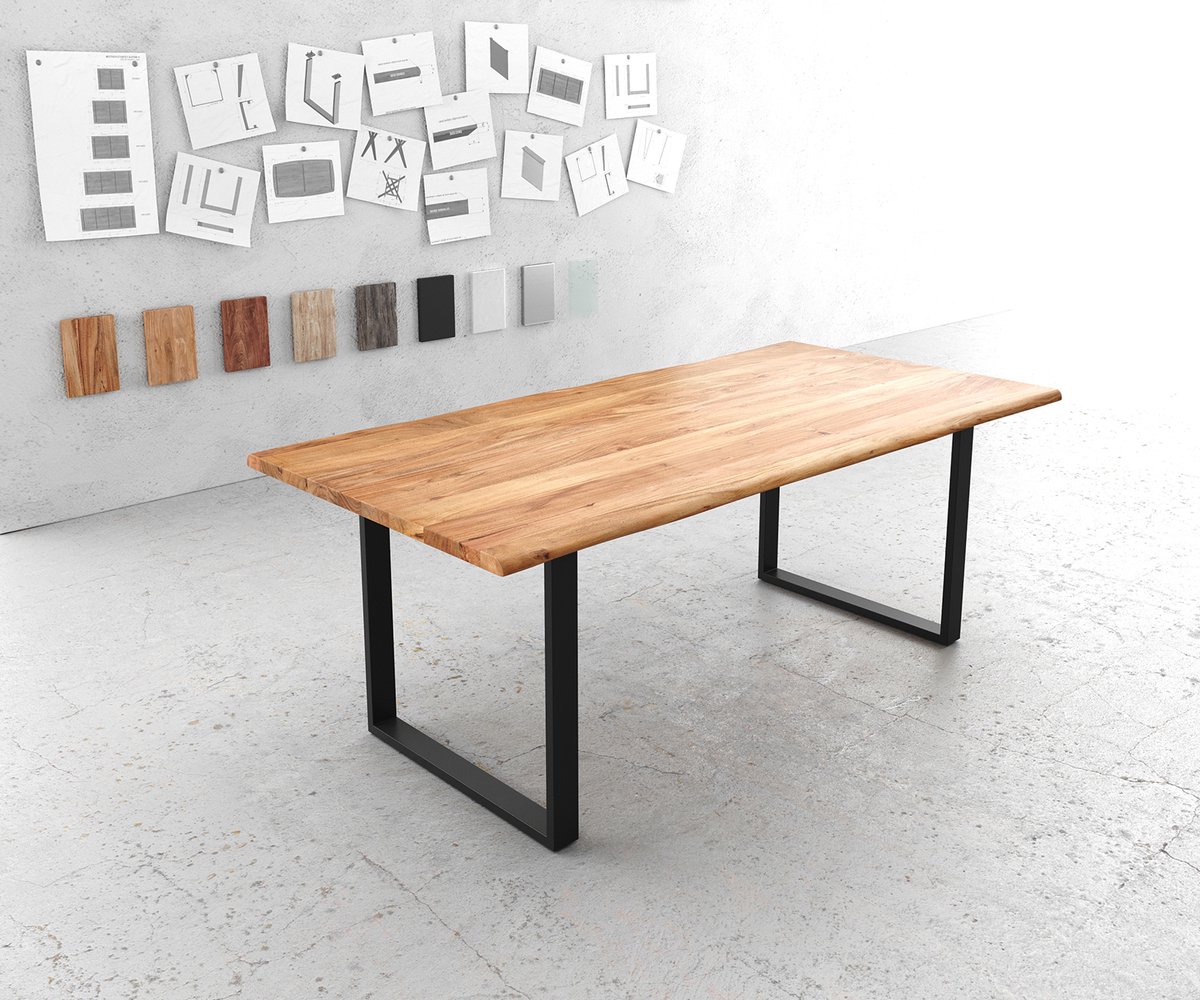 DELIFE Eettafel Edge acacia natuur 200x100 metaal zwart Live-Edge Bruin