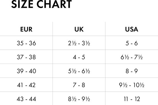 Falke maattabel voor sokken in EUR, UK en USA maten.