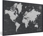 Affiche avec cadre Wereldkaart - Zwart - Wit - Monde - 120x80 cm