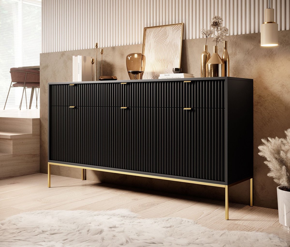 Meubella - Dressoir Navil 2 - Zwart - 154 cm